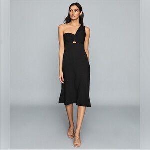 NWT Reiss Kennedy One-Shoulder Cutout Midi Dress in Black Size 6